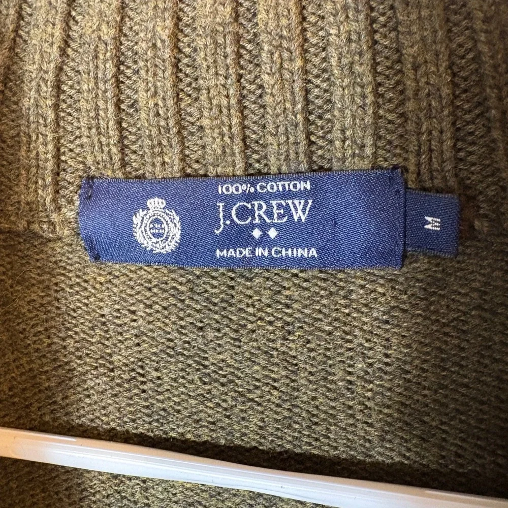 J. Crew‎ Olive Green Shawl Collar Pullover Sweater 100% Cotton Size Medium